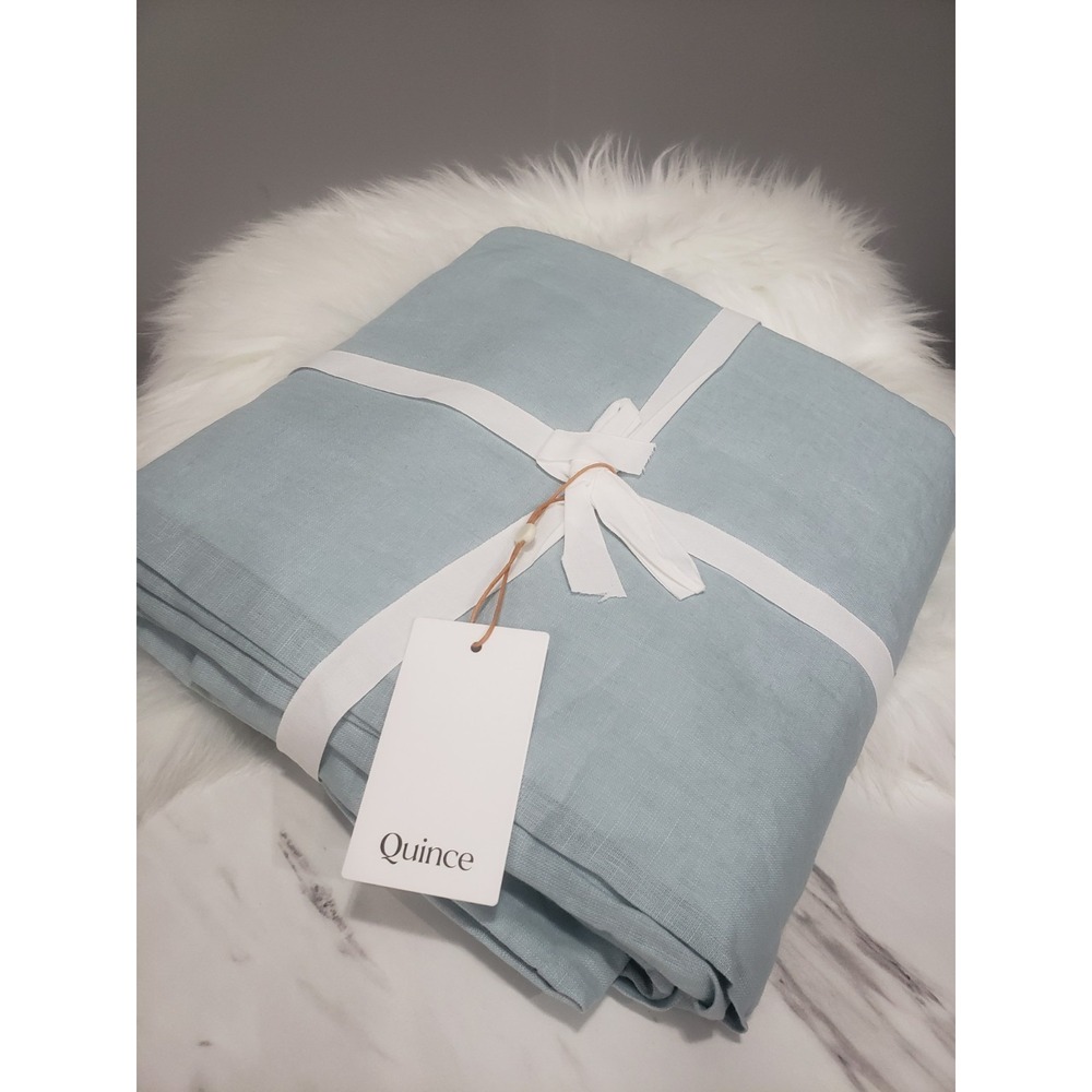 NEW Quince European Linen True Blackout Curtain Panel 96x108 Light Blue